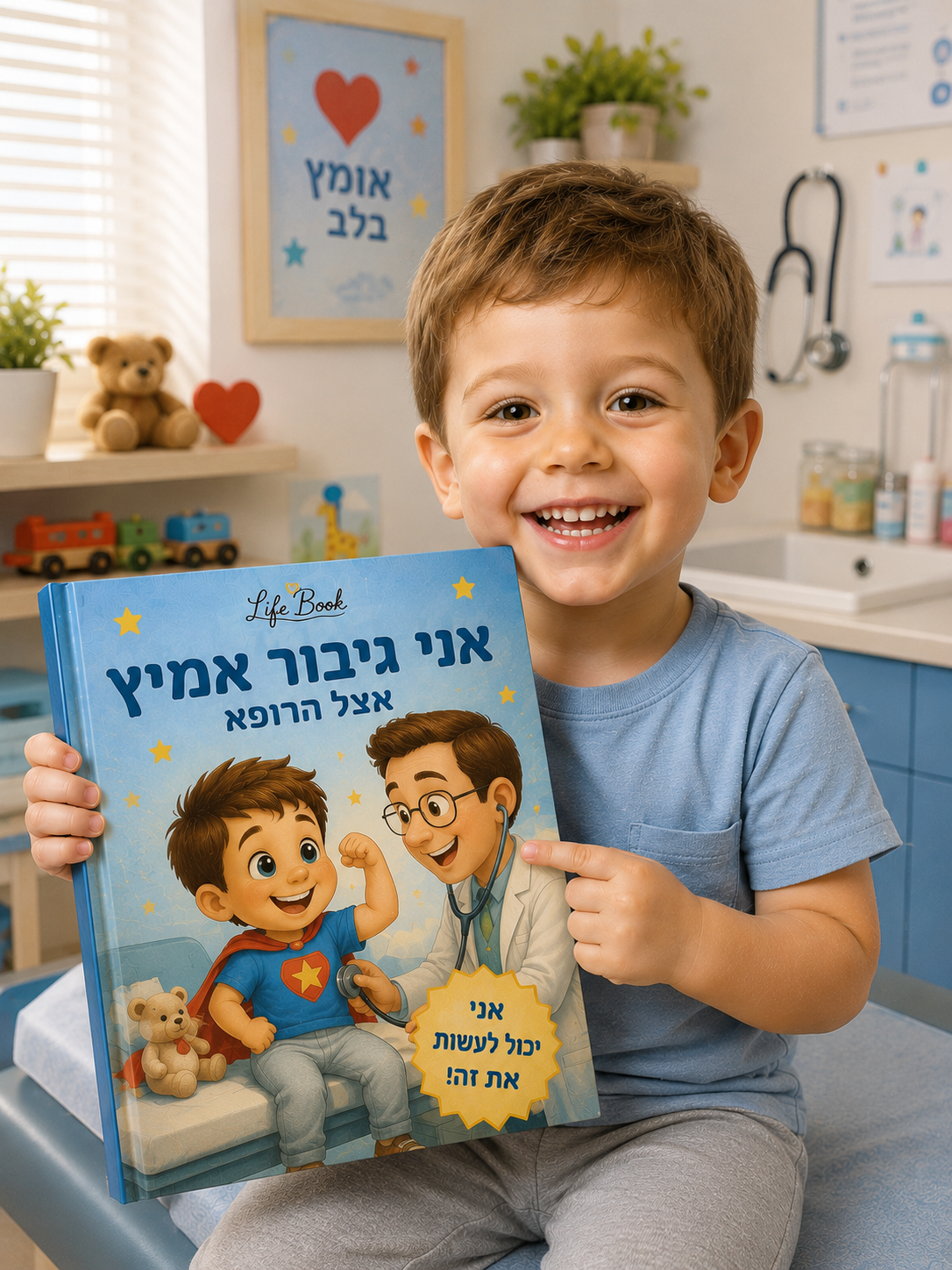 אומץ אצל הרופא — ספר ילדים אישי שמפחית חרדה